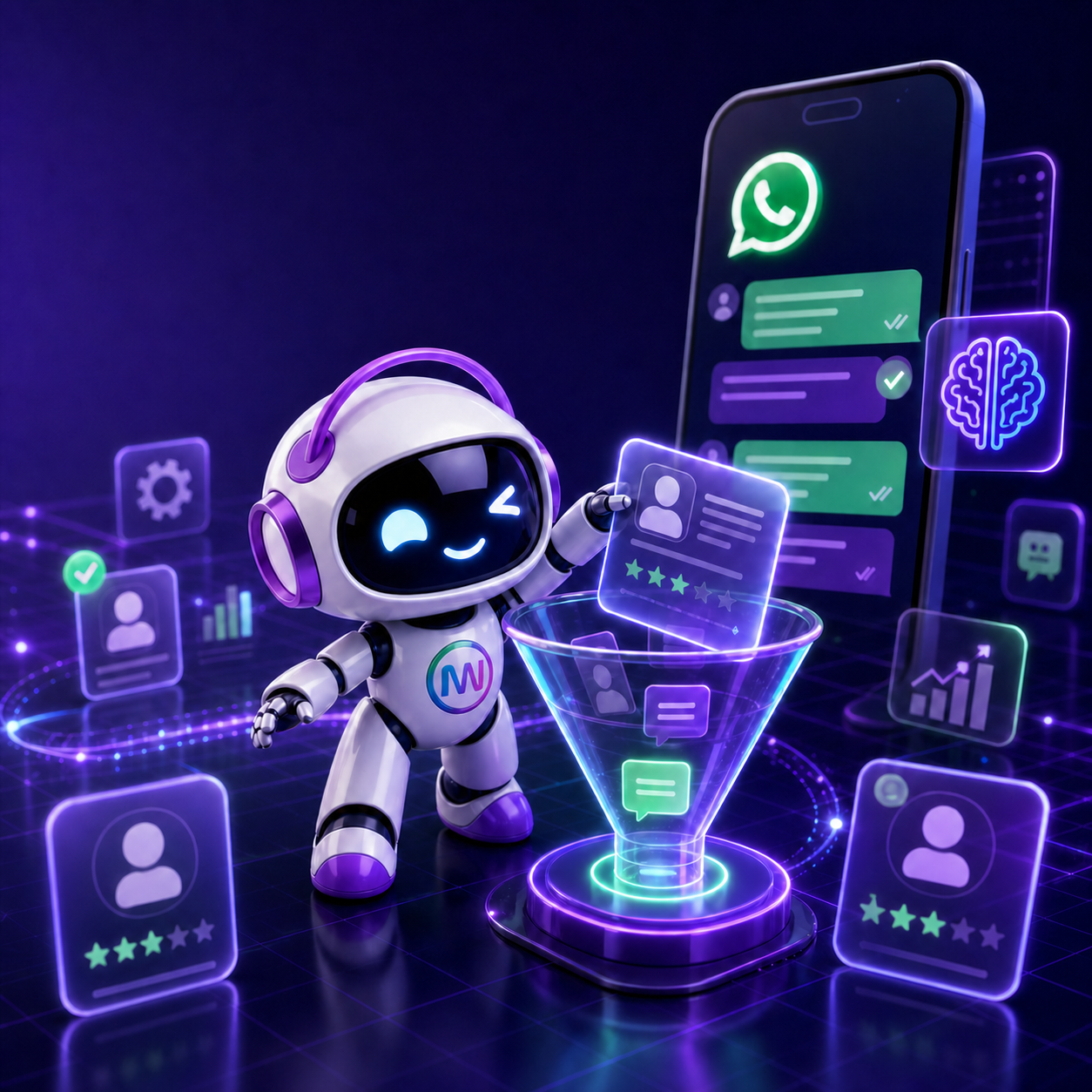 VitórIA organizando contatos e conversas do WhatsApp em um funil inteligente